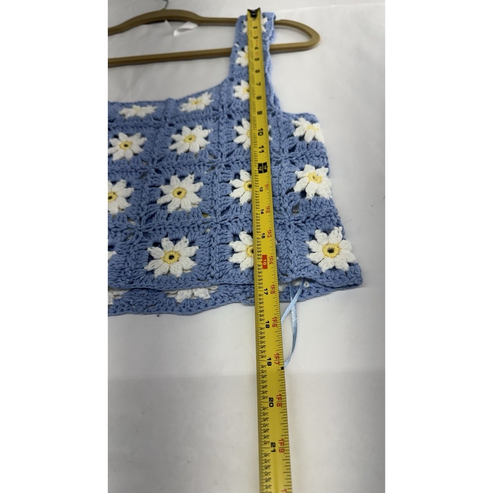 Crochet Granny Square Crop Daisy Top Sz M Tank Sleeveless Boho Hippie Colorful - Picture 7 of 8
